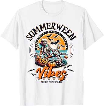 Summerween Skeleton Spooky Year Round Summer Halloween T-Shirt