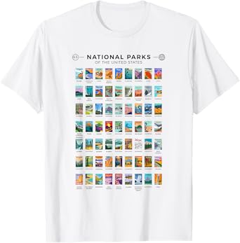 All 63 National Parks Of The United States Vintage Art List T-Shirt