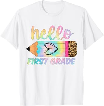 Back To School Hello First 1ST Grade Leopard Tie Dye Teacher T-Shirt
