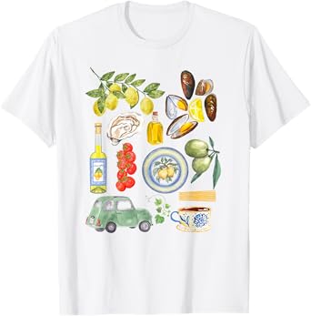Italian Summer Scrapbook with Limoncello seafood coastal T-Shirt