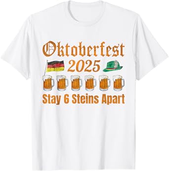 Oktoberfest 2025 6 Stein Apart Beer October Funny Drinking T-Shirt