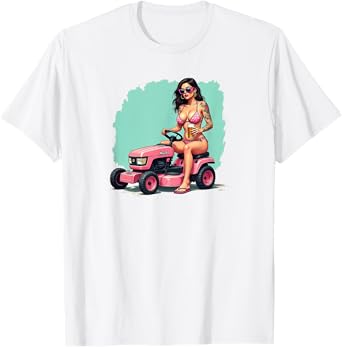 Bikini Model on a Lawn Mower with Beer T-Shirt