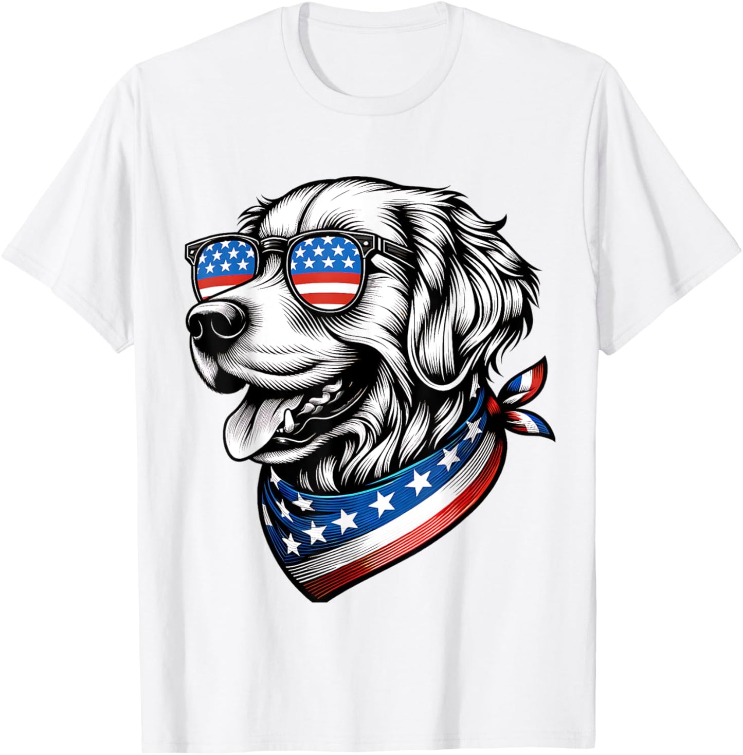 Golden Retriever Dog Patriotic 4th of July American USA Flag T-Shirt