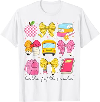 Hello Fifth Grade Back To School Coquette Bow Girls Squad T-Shirt