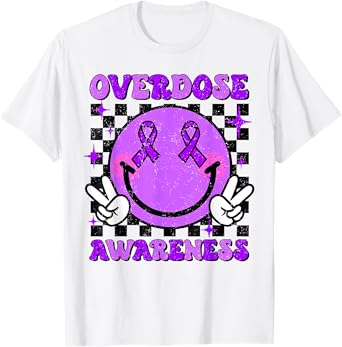 Overdose Awareness Support Smile Face Purple End Addiction T-Shirt
