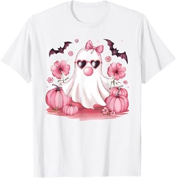 Cute Girly Ghost Blowing Bubble Gum Halloween Costume Kids T-Shirt