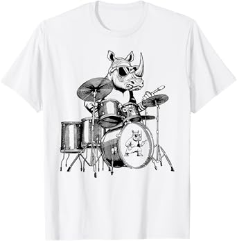 Rhino Playing Drums Drummer Drumming Musician Band T-Shirt