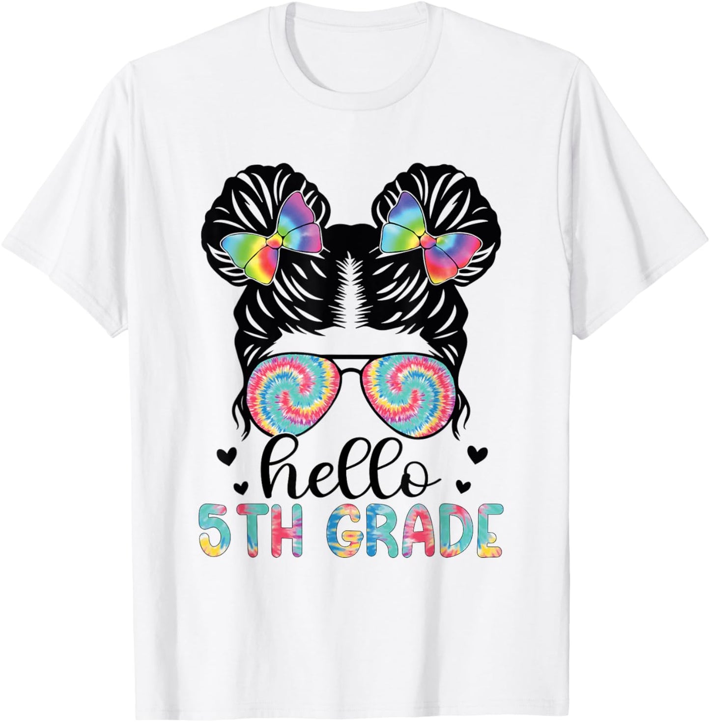 Hello 5th Grade Messy Bun Back To School Girls T-shirt by TeeBrew