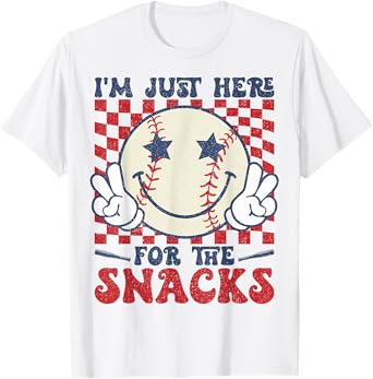 Retro I'm Just Here for the Snacks Baseball Boys Game Day T-Shirt