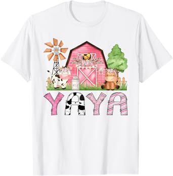 Yaya Pink Farm Animal Birthday Kids Matching Family T-Shirt