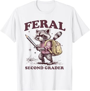 Funny Back To School Raccoon Feral Second Grader 2nd Grade T-Shirt