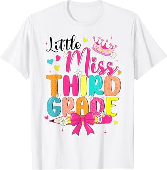 Little Miss Third Grade Coquette Bow First Day Of School T-Shirt