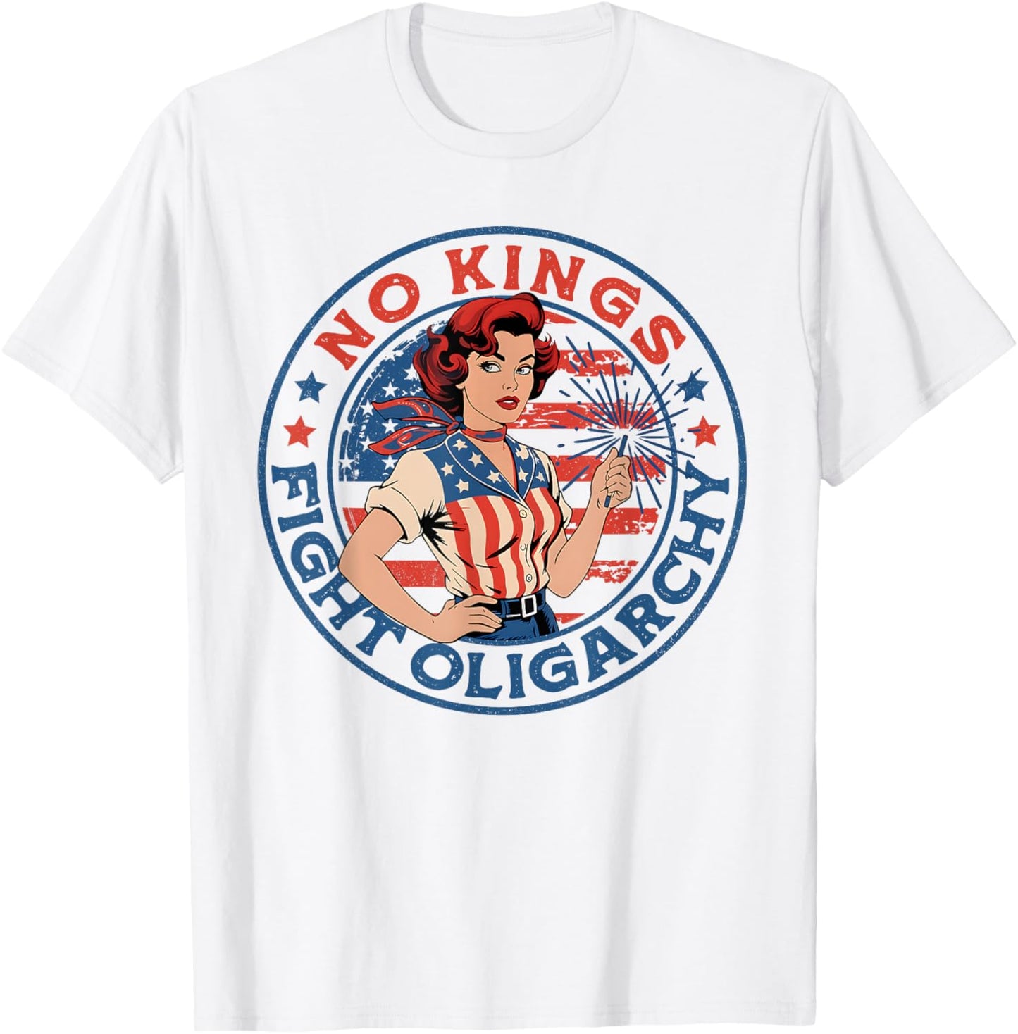 Vintage No Kings Fight Oligarchy Woman's Girl America Flag T-Shirt