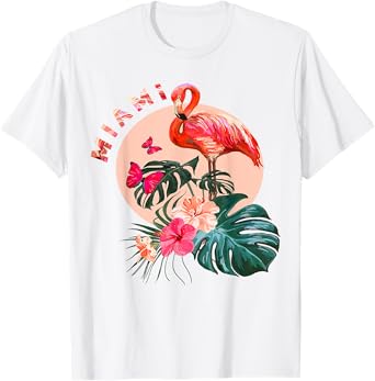 Miami Beach Florida Flamingo Sunset - Flowers Miami Souvenir Men Women Kids T-Shirt