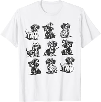 Retro Dachshund Witch Dog Spooky Season Halloween Funny T-Shirt