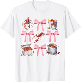 Pink Bow Cute Coquette Crawfish Boil Y2K Girl Aesthetic T-Shirt