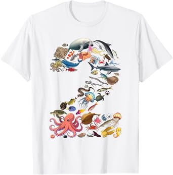2 Years Old 2nd Birthday Sea Ocean Animals Figures Number 2 T-Shirt