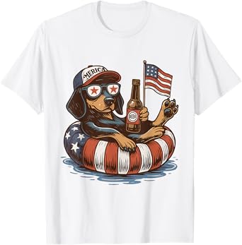 Cute America Pool Party Funny 4th Of July Dog Summer Beer T-Shirt for Men Women