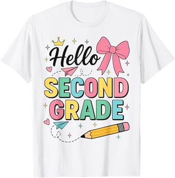 Cute Hello Second Grade Back to school Coquette Teacher Girl T-Shirt