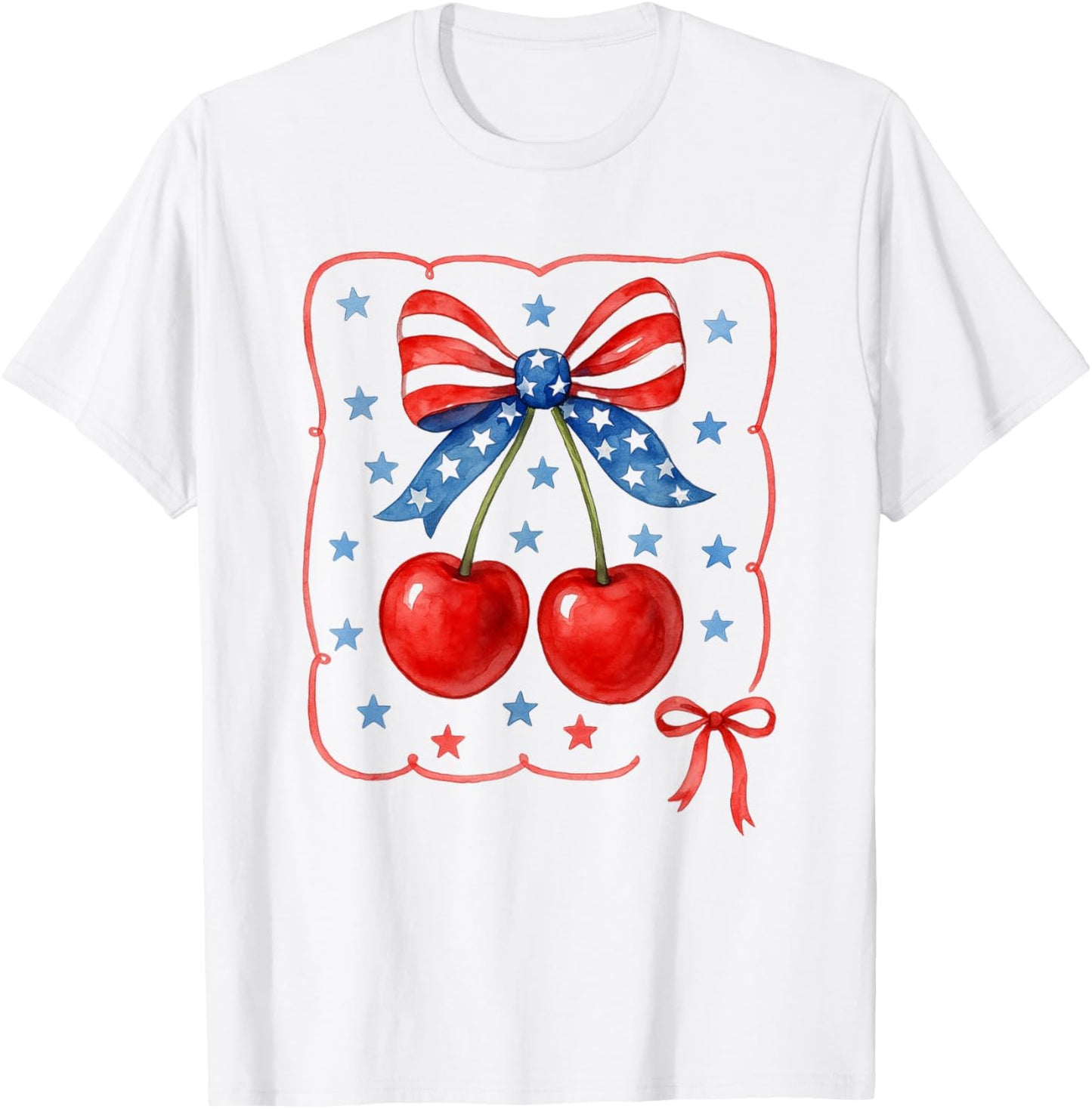 American Coquette Cherry Bow Patriotic Usa Flag 4th Of July T-shirt