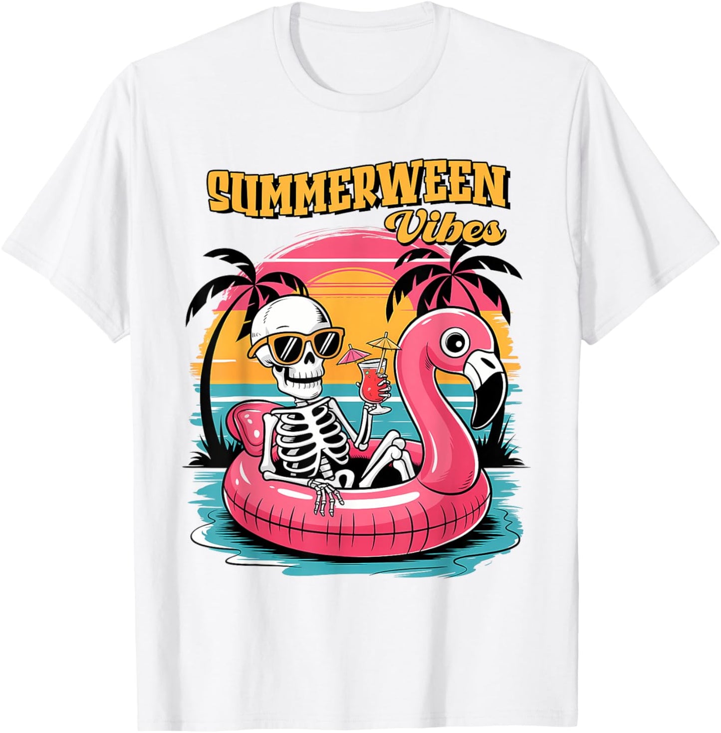 Summerween Vibes Skeleton Summer Vacation funny halloween T-Shirt