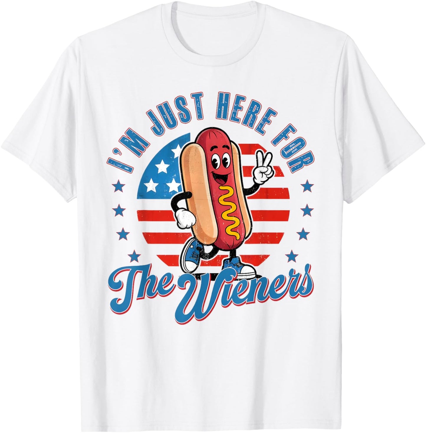 Retro I'm Just Here For The Wieners Hot Dog 4th Of July T-shirt