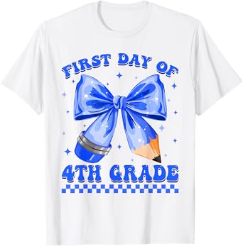 First Day of 4th Grade Girls Coquette Bow Back to School T-Shirt