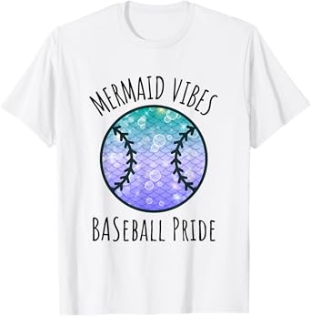 Mermaid Vibes Baseball Girl Fishtail Ocean Team Shell Games T-Shirt