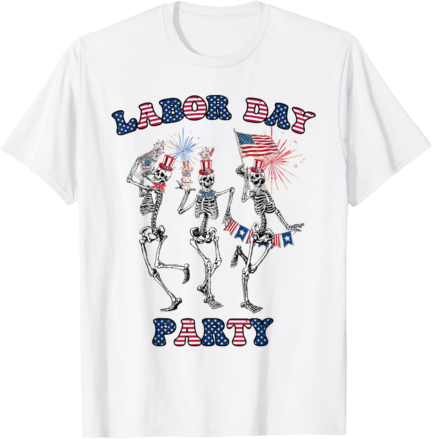 Funny Labor Party Day Skeleton Worker American Flag Laborers T-shirt Humor Tee by TeeBrew