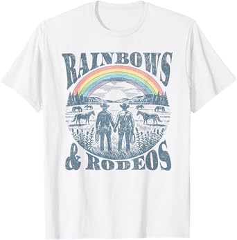 Retro Funny Rainbows And Rodeos Cowboy Trans Rights Gay LGBT T-Shirt
