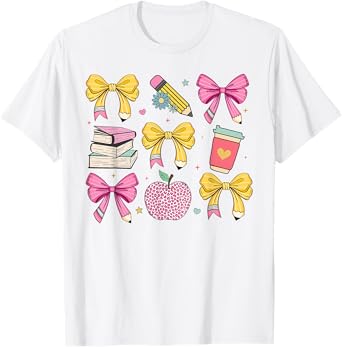 Apple Coquette Bow Books First Day Of School Back To School T-Shirt