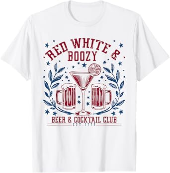 Funny 4th Of July Red White and Boozy Patriotic American T-Shirt for Women Men