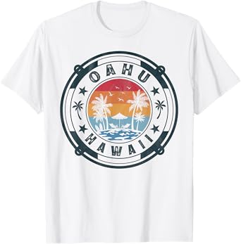 Oahu Hawaii Beach Summer Vacation Vintage Sunset T-Shirt