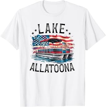 Lake Allatoona American Flag Pontoon Boat T-Shirt