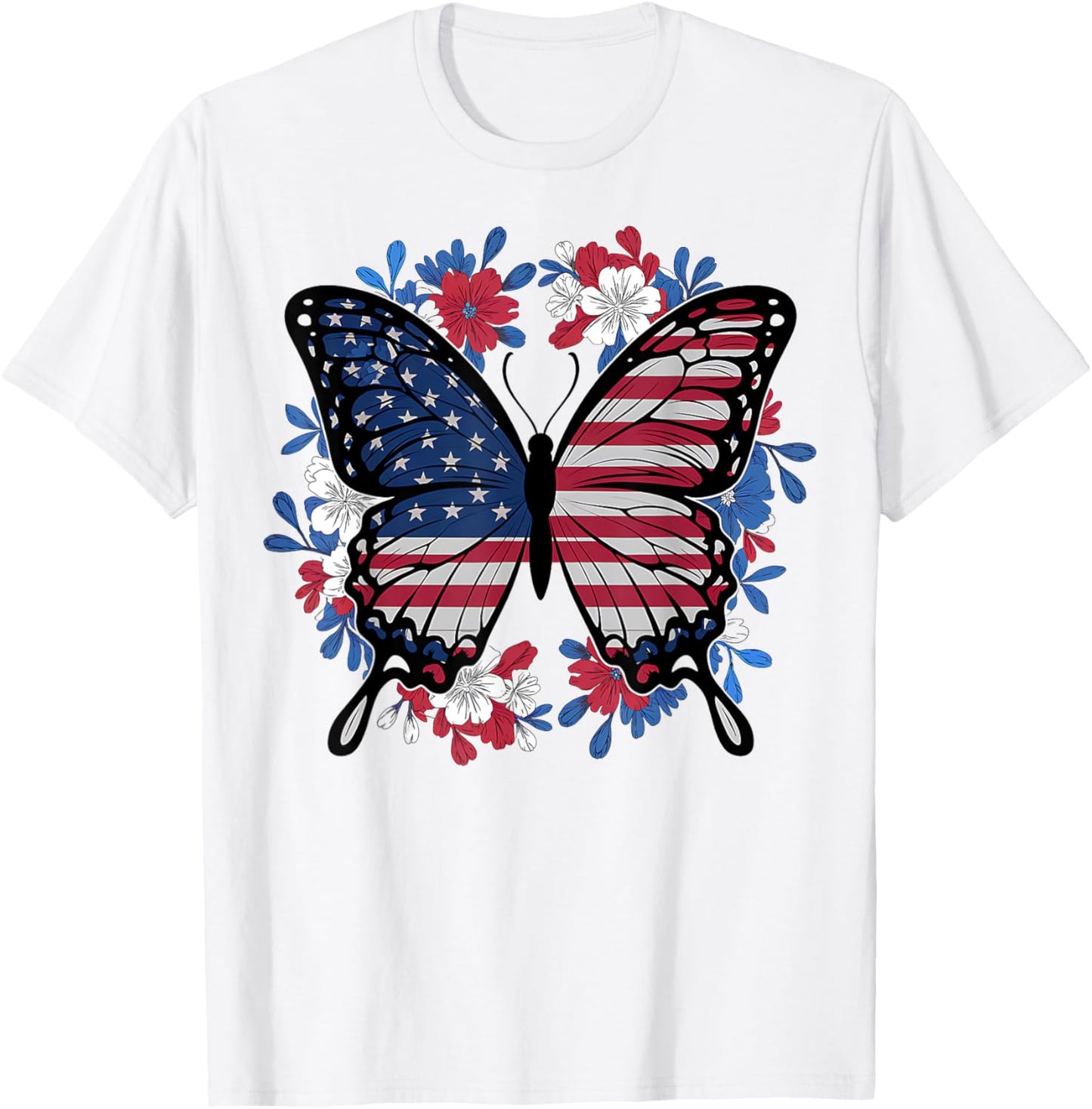 Butterfly American Flag Patriotic USA 4th of July Women T-Shirt