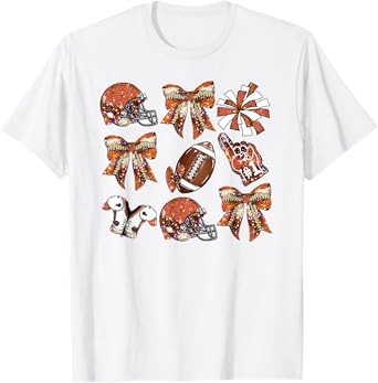 Orange Coquette Bow Football Game Day Women Girls Kids T-Shirt