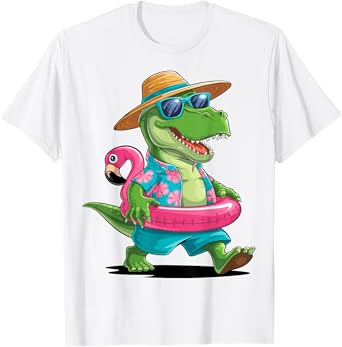 Pool Party Dinosaur Pink Flamingo Float Funny T rex Summer T-Shirt