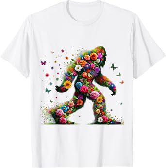 Floral Bigfoot Colorful Flower Power Hippie Sasquatch Art T-Shirt