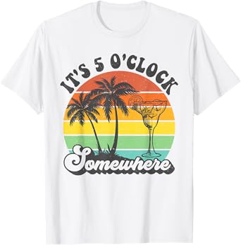 It's 5 O'clock Somewhere Coconut Tree Funny Summer Beach T-Shirt for Men Women