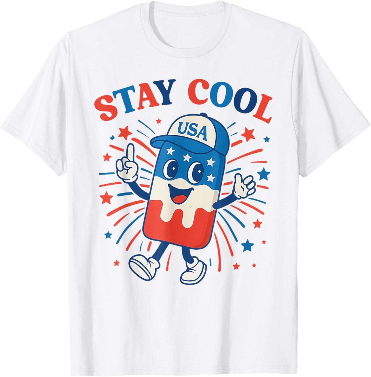 Stay Cool Popsicle 4th July Boys Men Patriotic American Flag T-Shirt