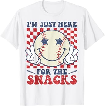 Retro I'm Just Here for the Snacks Baseball Boys Game Day T-Shirt