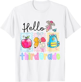 Hello Third Grade Pencil Coquette Bow Back To School Kids T-Shirt