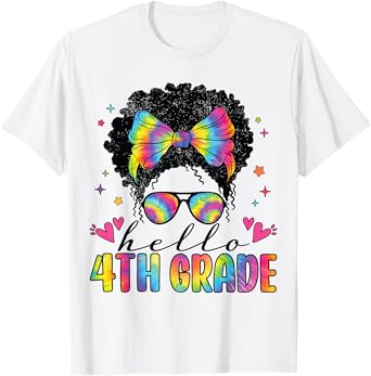 Hello 4th Grade Back To School Black Women Teacher Girls T-Shirt