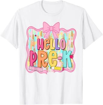 Hello Pre-K Preschool Back to School First Day Teacher Kids T-Shirt