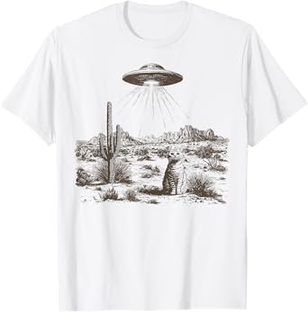 Vintage Western UFO Alien Rodeo Cowboy Cat Wild West Kitten T-Shirt