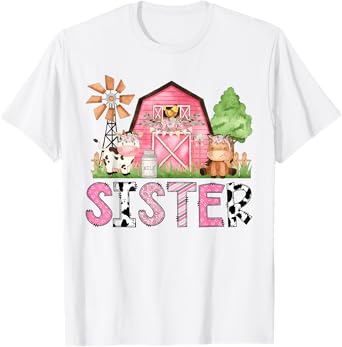 Sister Pink Farm Animal Birthday Kids Matching Family T-Shirt
