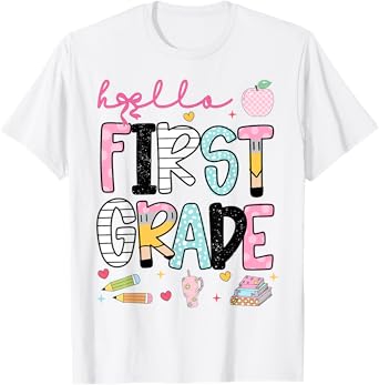 Hello First Grade Teacher Coquette Pencil Bow Back To School T-Shirt