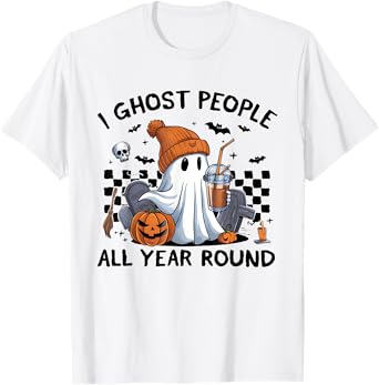 I Ghost People All Year Round Halloween Coffee Lover Outfit T-Shirt
