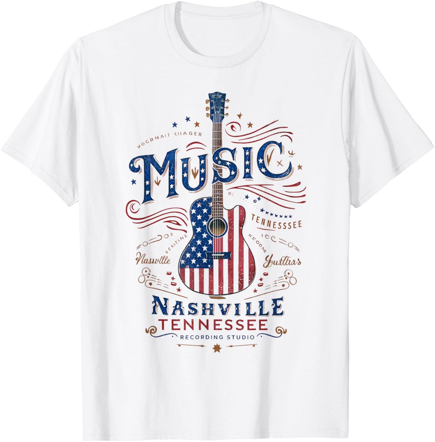 Rock American Flag Patriotic USA Music Nashville Guitar T-Shirt