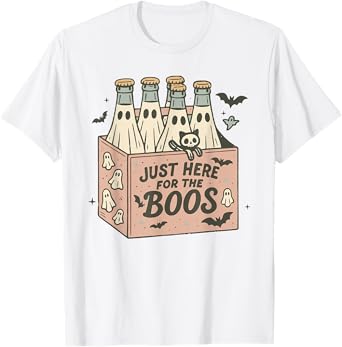 Here for The Boos Halloween 6 Pack Booze Ghost Beer Bottles T-Shirt